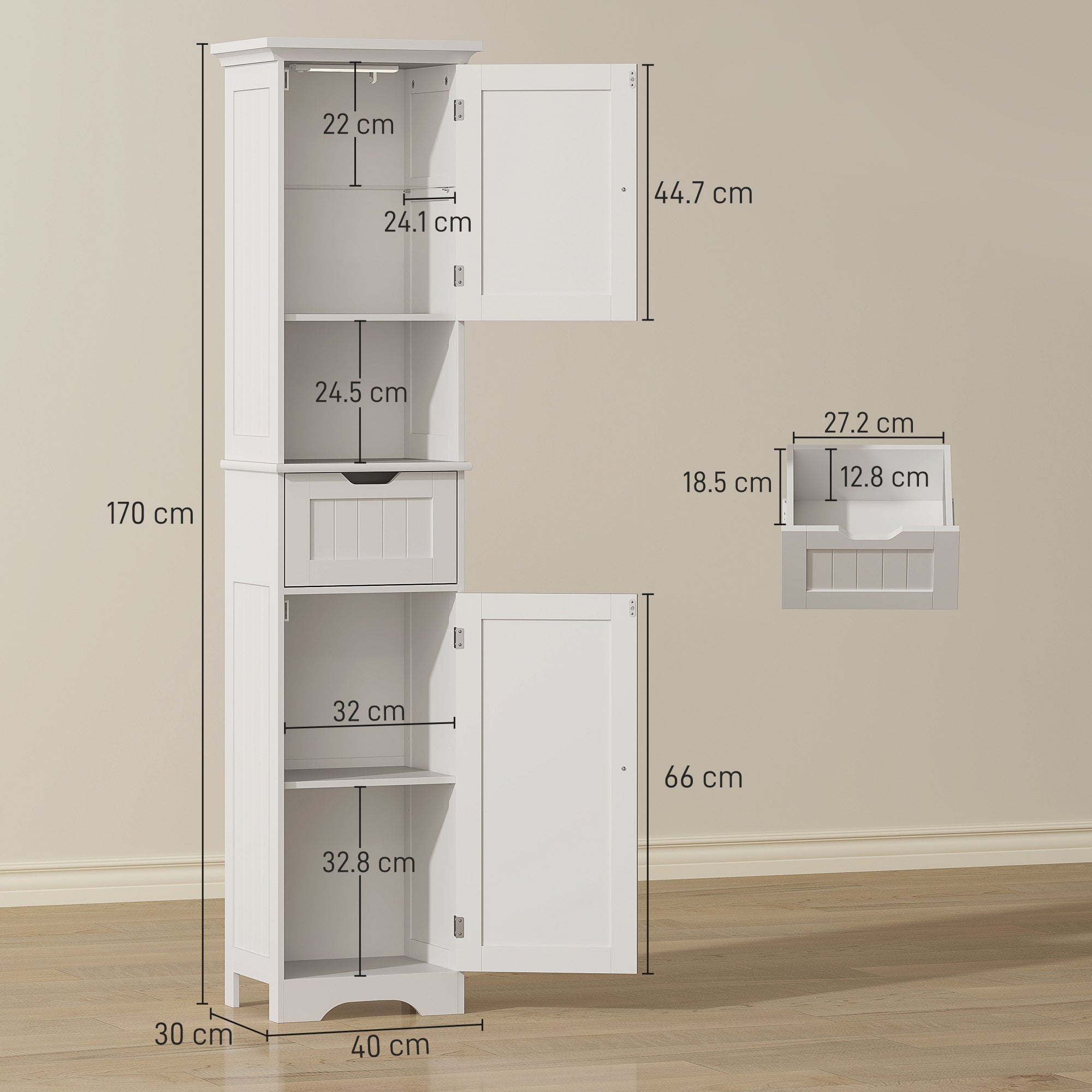 HOMCOM Slim Bathroom Storage Cabinet, with Sensor Lights - White 