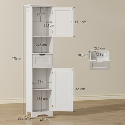 HOMCOM Slim Bathroom Storage Cabinet, with Sensor Lights - White 