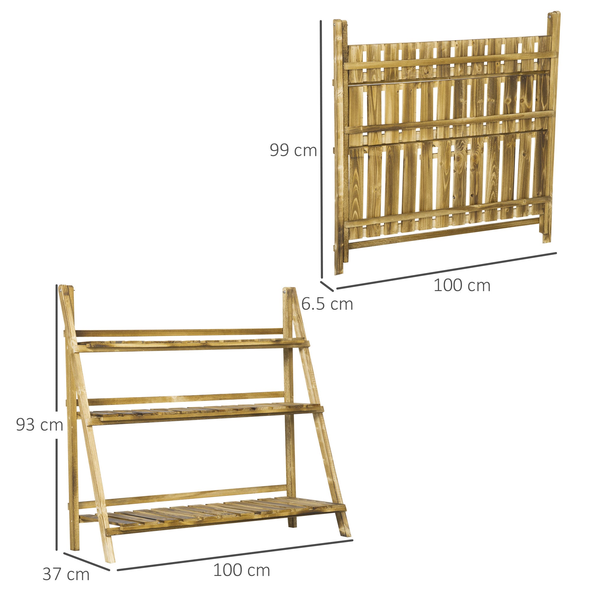 Outsunny Wooden Folding Flower Pot Stand 3 Tier Garden Planter Display Ladder Gardener Storage Shelves Rack Herb Holder (100L x 37W x 93H cm) 