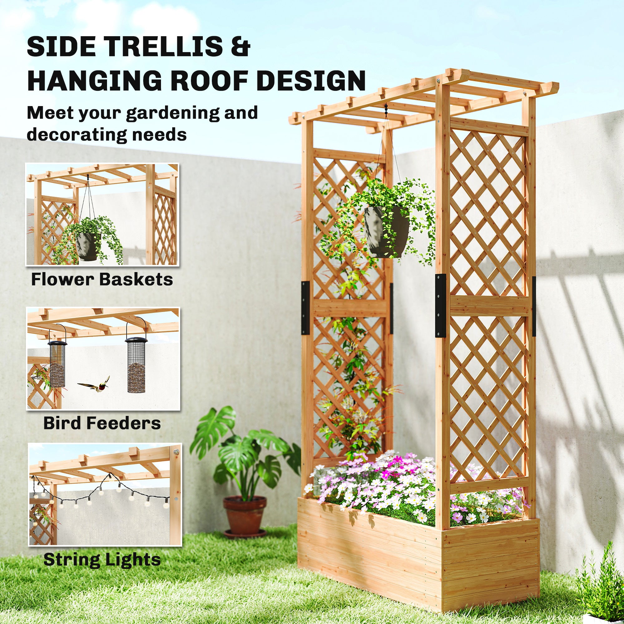 Outsunny Fir Wood 110 x 44 cm Planter and Trellis Garden Bed 