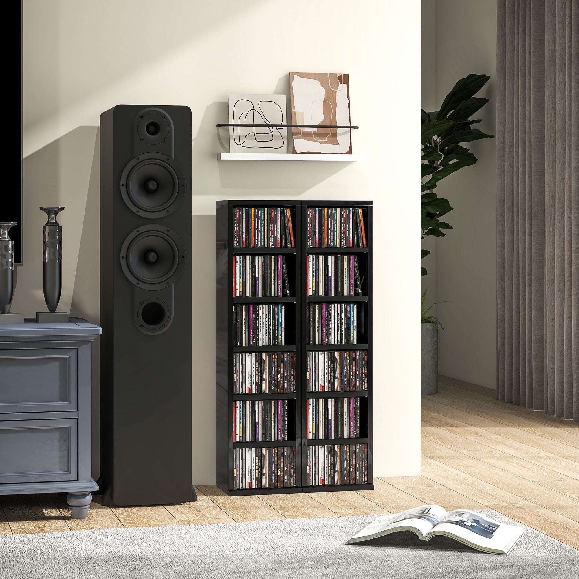 HOMCOM Set of Two 102 CD Storage Units - High Gloss Black 