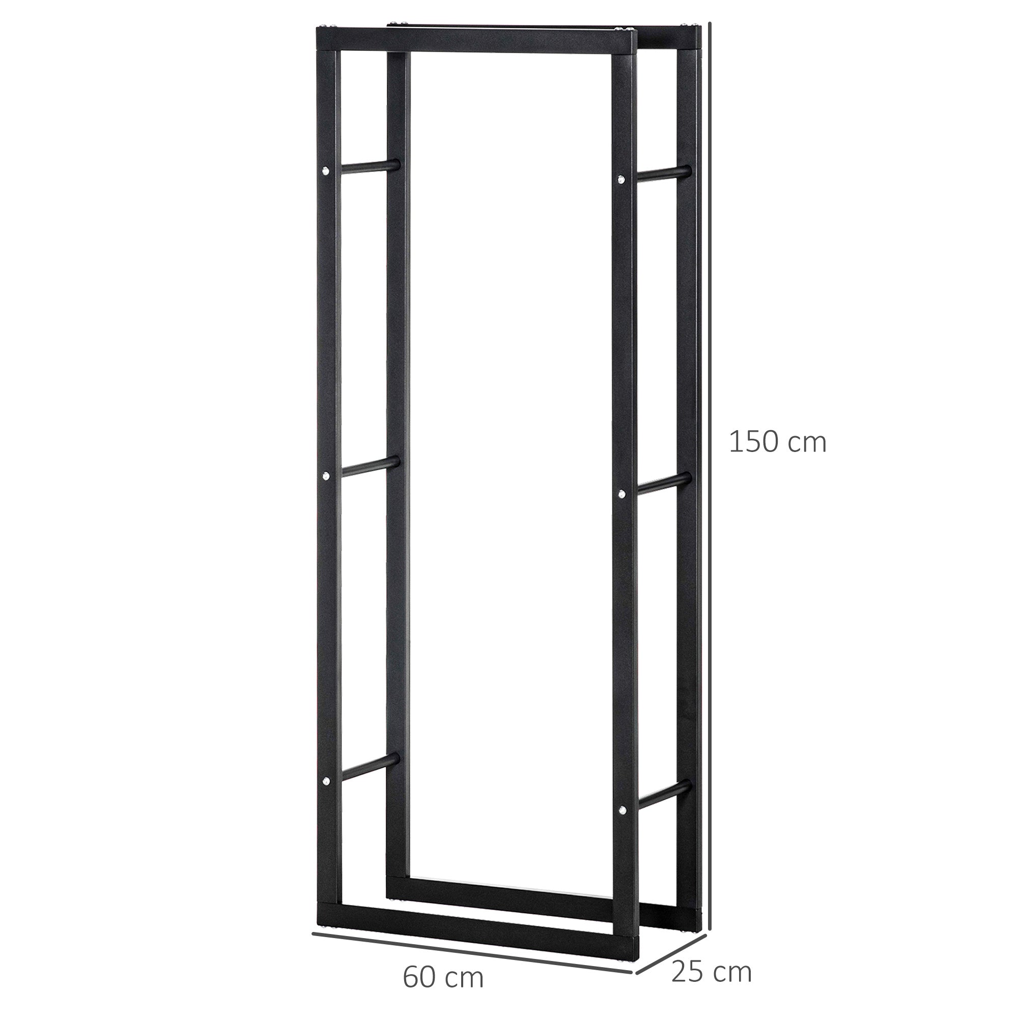 HOMCOM Metal Firewood Log Holder Tall Firewood Rack Indoor Outdoor Fireplace Wood Storage Shelf, Black, 60Wx25Dx150Hcm 
