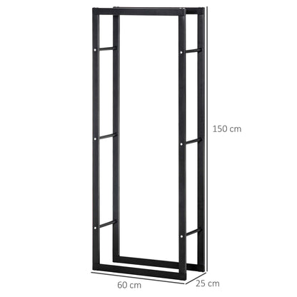 HOMCOM Metal Firewood Log Holder Tall Firewood Rack Indoor Outdoor Fireplace Wood Storage Shelf, Black, 60Wx25Dx150Hcm 