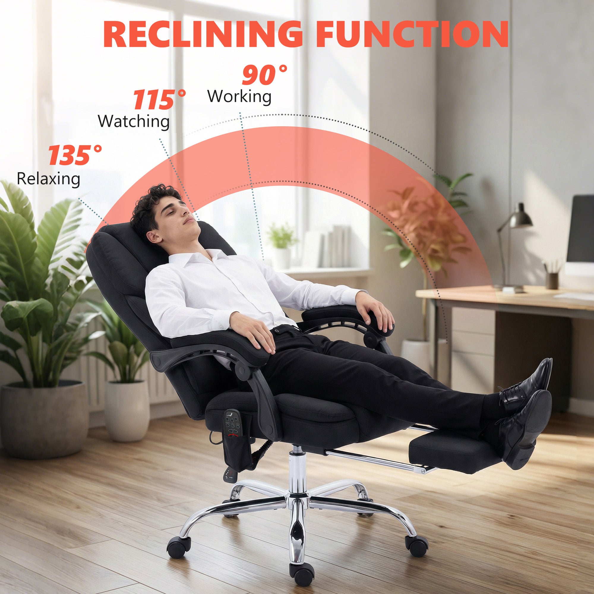 HOMCOM Office Chair with 6-point Vibration Massage and Heat, Fabric Desk Chair with Footrest, High Back, Black 