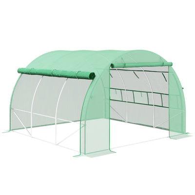 Outsunny Polytunnel Greenhouse Walk-in Grow House Tent with Roll-up Sidewalls, Zipped Door and 6 Windows, 3x3x2m Green 