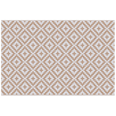 Outsunny Reversible Outdoor RV Rug, Patio Floor Mat, 274 x 182 cm Plastic Straw Rug for Garden, terrace, Beach, Camping, Coffee & White 