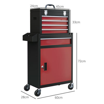 HOMCOM Two-Part Tool Storage Chest on Wheels - Black/Red 