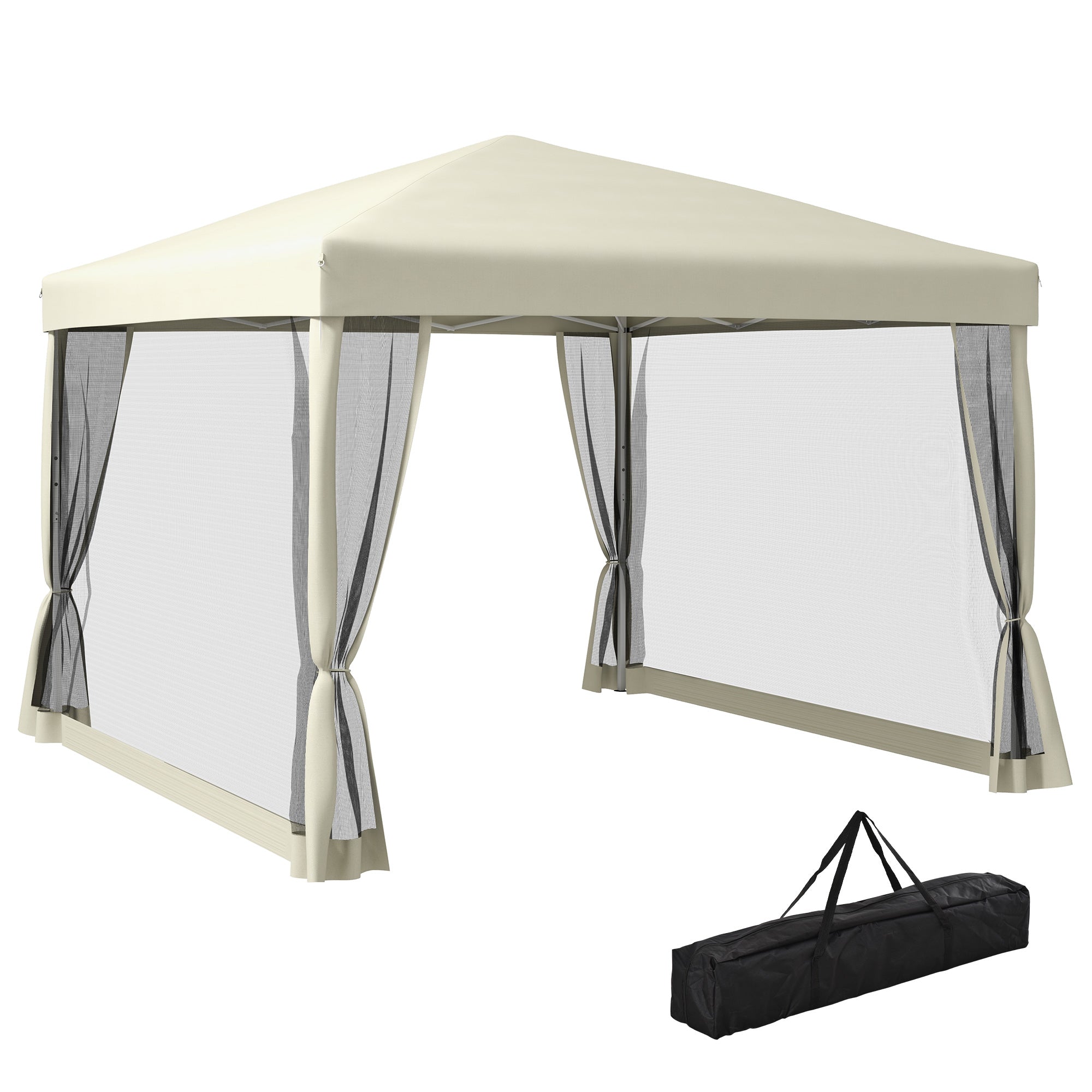 Outsunny 3 x 3(m) Pop Up Gazebo with 4 Mesh Sides and Carry Bag, Height Adjustable Party Canopy Tent, Portable Garden Outdoor 