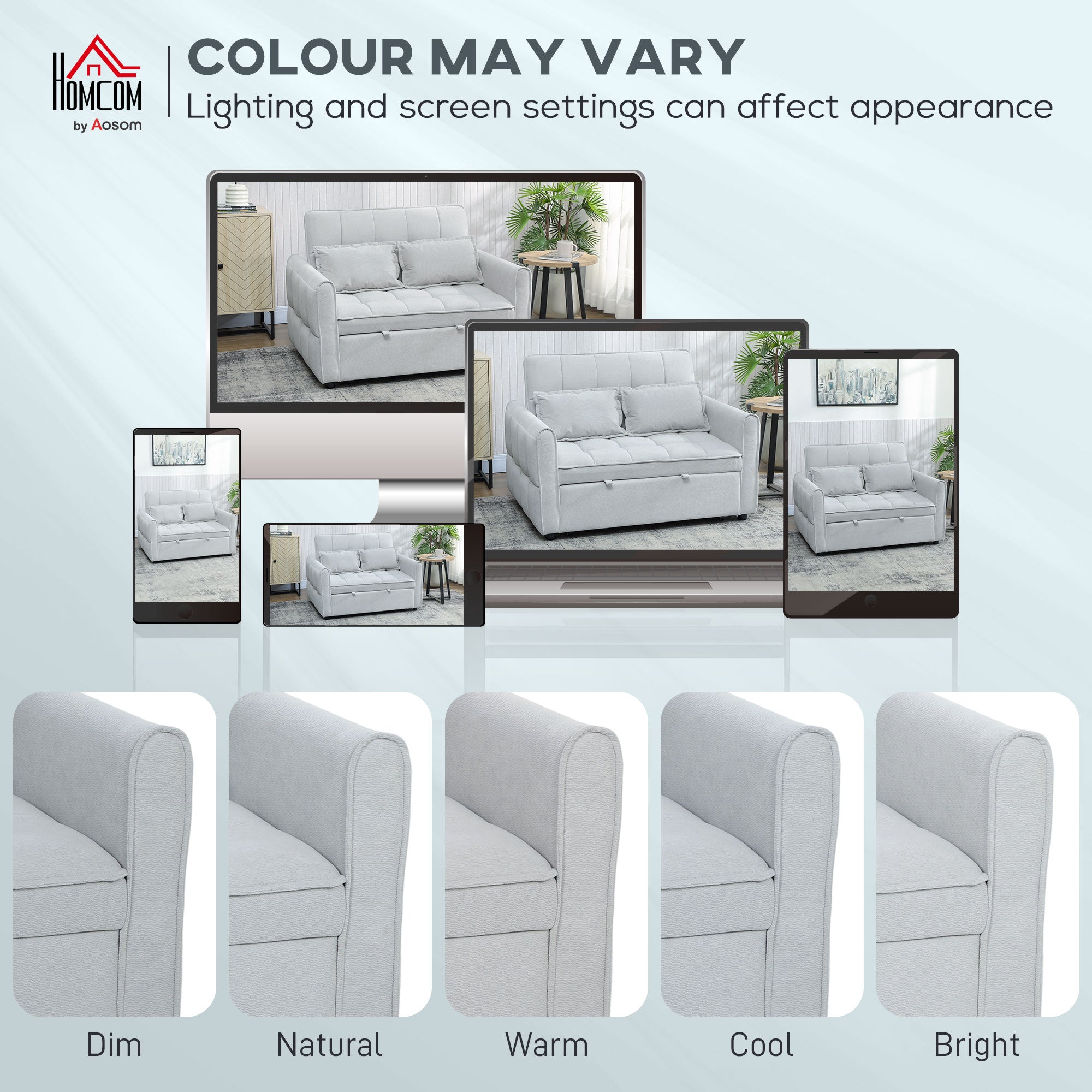 HOMCOM 2 Seater Sofa Bed, 3-in-1 Convertible Sleeper Sofa with Click-clack Adjustable Backrest and 2 Pillows, Light Grey 