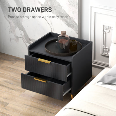 HOMCOM Elegant Two-Drawer Bedside Table - Black 