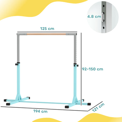 HOMCOM Height Adjustable Gymnastics Horizontal Bar for Kids, Children Junior Kip High Bar Fitness, Light Blue 
