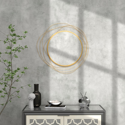 HOMCOM Abstract Metal Wire Wall Mirror, with Accessories - Gold Tone 