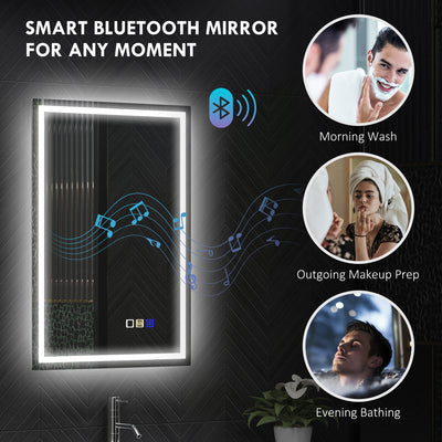 HOMCOM 50 x 70 cm Anti-Fog LED Bathroom Mirror, with Bluetooth - Silver Tone 