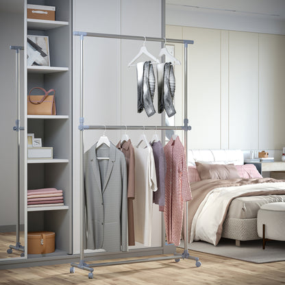 HOMCOM Heavy Duty Clothes Hanger Garment Rail Hanging Display Stand Rack w/ Wheels Adjustable 