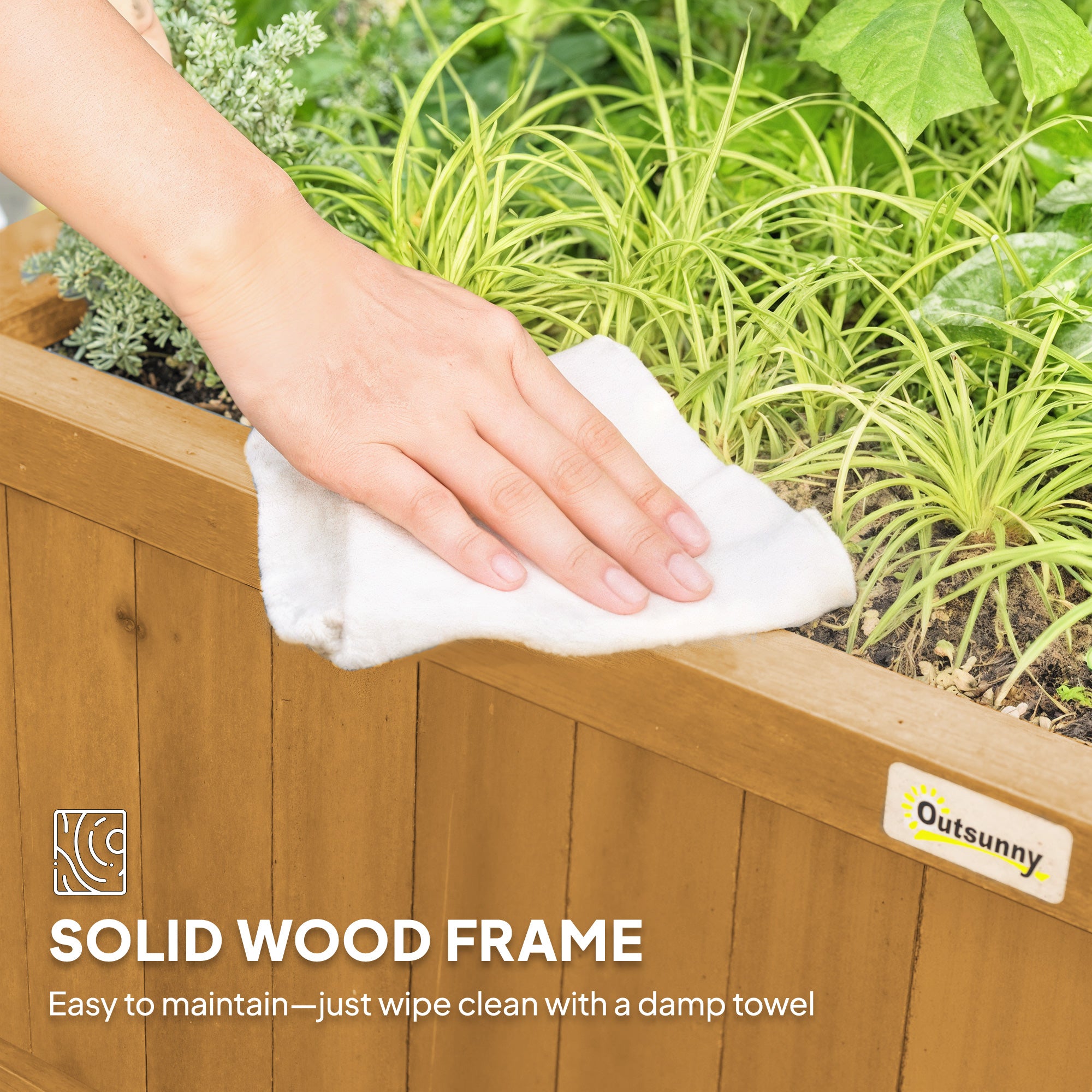 Outsunny Raised Bed with Drainage Holes, Wood Planter with Trellis for Climbing Plants to Grow Vegetables, Flowers, Yellow 