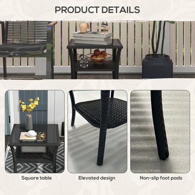 Outsunny Two-tier PE Rattan Square Coffee Table - Black 