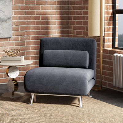 HOMCOM Single Velvet-Feel Sleeper Chair - Charcoal Grey 