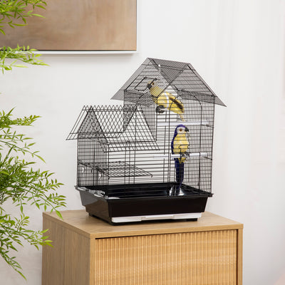 PawHut Metal Bird Cage for Finch, Canary w/ Food Containers, Swing Ring, Tray Handle, 39 x 33 x 47cm 