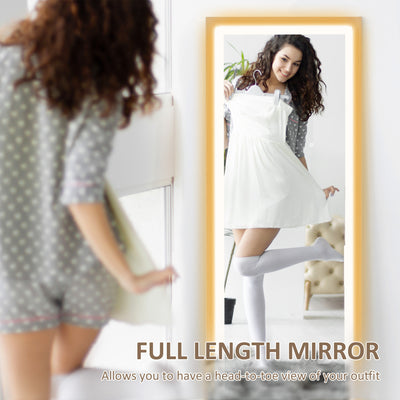 HOMCOM Full Length Mirror, with Adjustable Outer Light, Oak 
