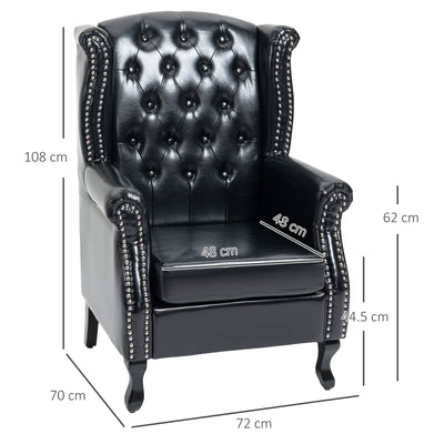 HOMCOM Wingback Accent Chair Tufted Chesterfield-style Armchair with Nail Head Trim for Living Room Bedroom Black 