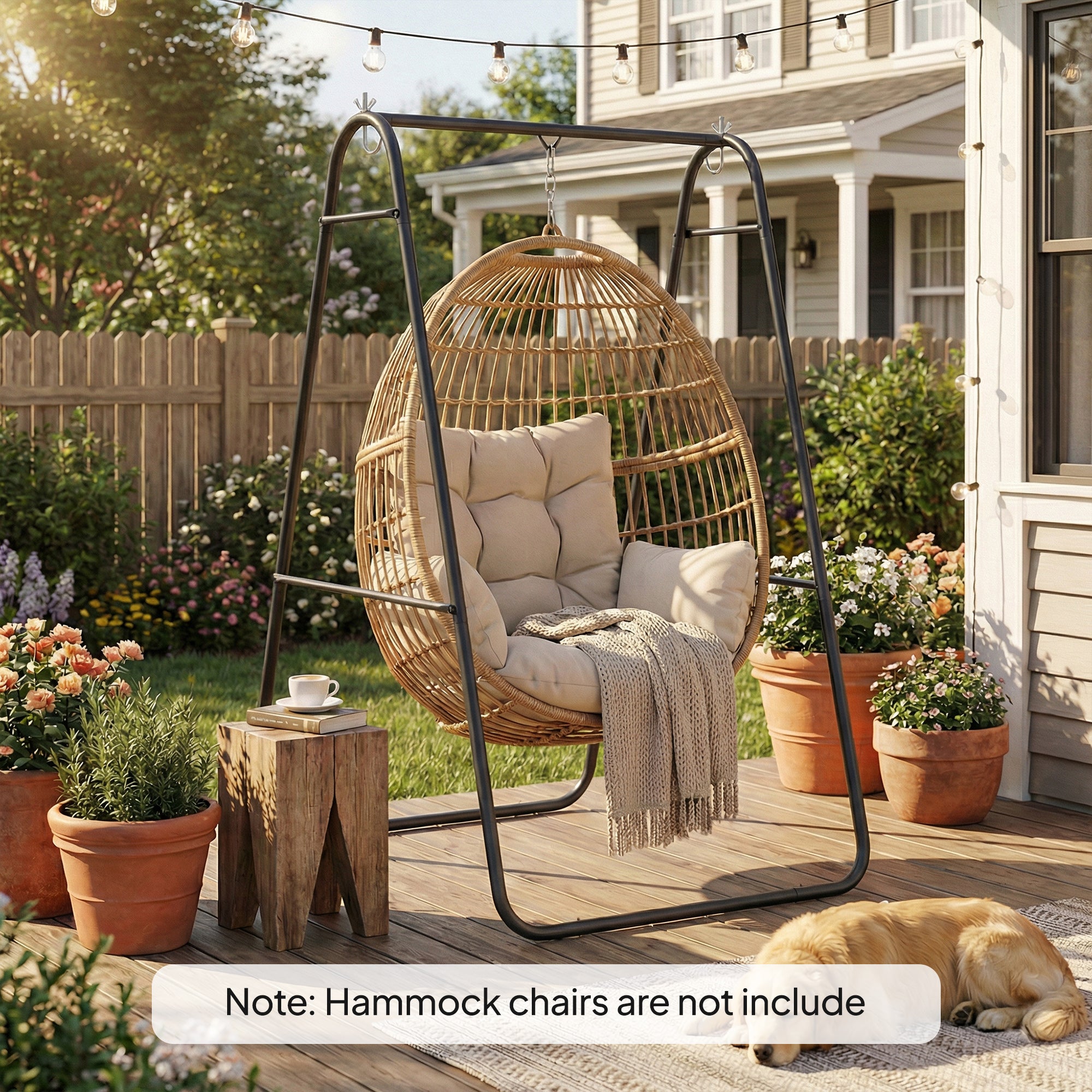 Outsunny Hammock Chair Stand Only 150KG Load Capacity for Indoor Outdoor, Black 
