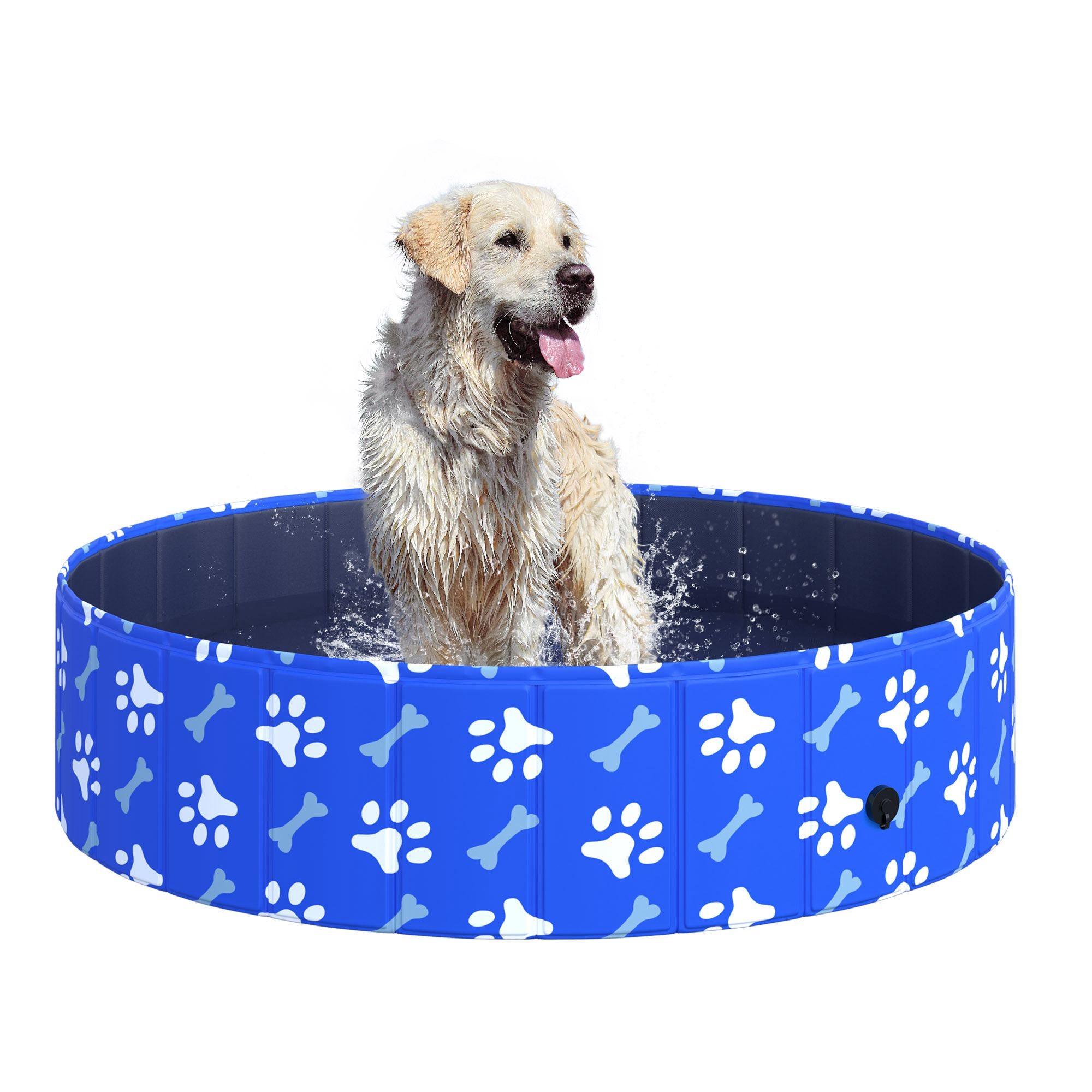 PawHut Foldable Dog Paddling Pool Pet Cat Swimming Pool Indoor/Outdoor Collapsible Bathing Tub Shower Tub Puppy Φ120 × 30H cm L Sized 