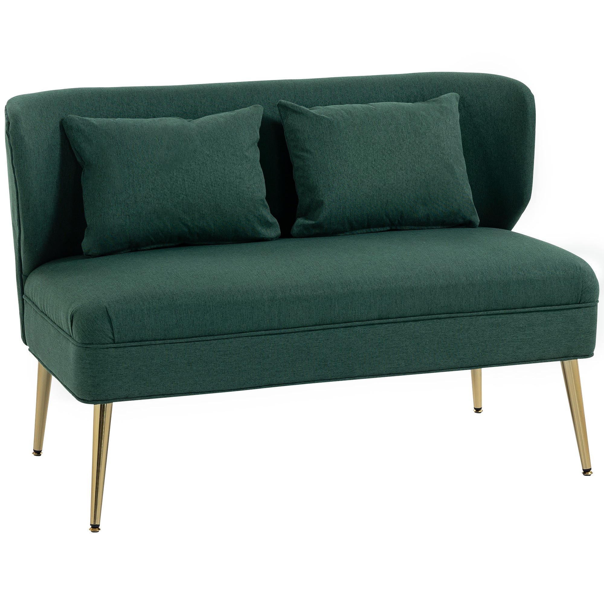 HOMCOM 2 Seater Sofa, Linen-look Fabric Small Sofa with Wing Back, Thick Seat, Metal Legs, Dark Green 