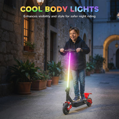 AIYAPLAY Foldable Kids Electric Scooter with LCD Display, Dual Shock Absorption, Up to 15 KM/H, Max Range 6 KM for Age 6-14, Red 