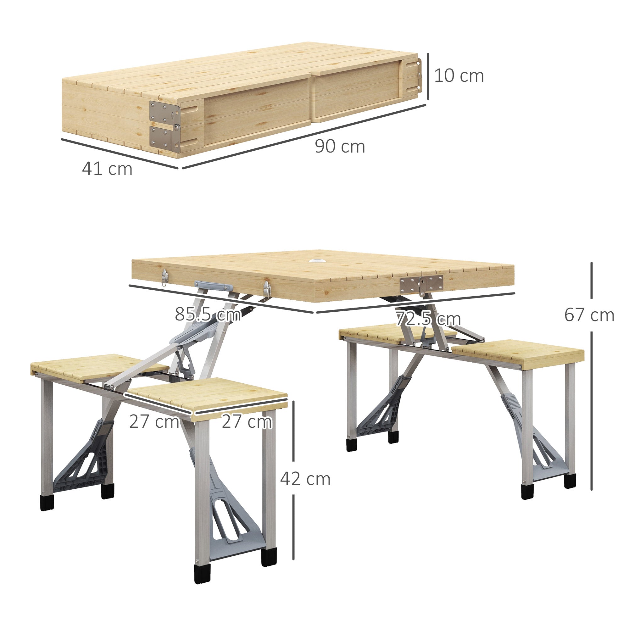 Outsunny Aluminium Frame Folding Picnic Table, Portable Camping Table and Chairs Set with Umbrella Hole 
