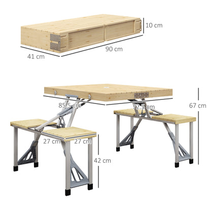 Outsunny Aluminium Frame Folding Picnic Table, Portable Camping Table and Chairs Set with Umbrella Hole 