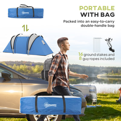 Outsunny Camping Tent with 2 Bedrooms and Living Area, 3000mm Waterproof Family Tent, for Fishing Hiking Festival, Blue 