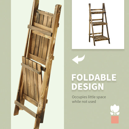 Outsunny Wooden Folding Flower Pot Stand 3 Tier Garden Planter Display Ladder Gardener Storage Shelves Rack Herb Holder (40L x 37W x 93H cm) 