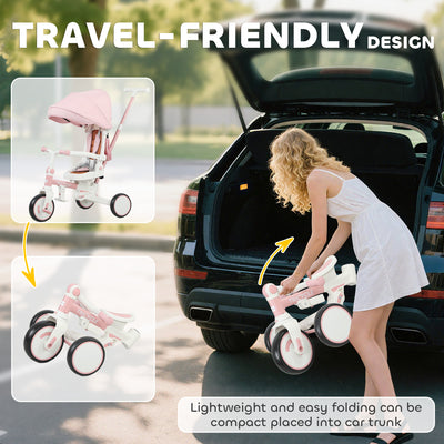 AIYAPLAY 5 in 1 Kids Trike with Adjustable Backrest, Toddler Tricycle with Push Handlebar, Adjustable Backrest, Pink 