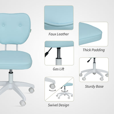 Vinsetto Vanity Office Chair, PU Leather Computer Chair for Home, with Adjustable Height, Armless, Swivel Wheels, Blue 