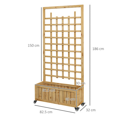 Outsunny Wooden Trellis Planter, Raised Garden Bed with Wheels and Bed Liner, to Climb and Grow Vegetables, Herbs and Flowers 