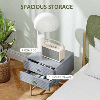 HOMCOM Set of Two Elegant Bedside Tables - Grey/Gold-Tone 