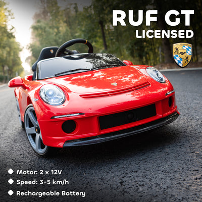 AIYAPLAY Kids Electric Car, 12V Licensed RUF GT Ride on Car with Suspension, Remote Control, Music, for 3-5 Years, Red 