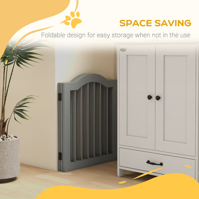 PawHut 3 Panels Dog Gate w/ Support Feet Fence Safety Barrier Freestanding Wood Light Grey 