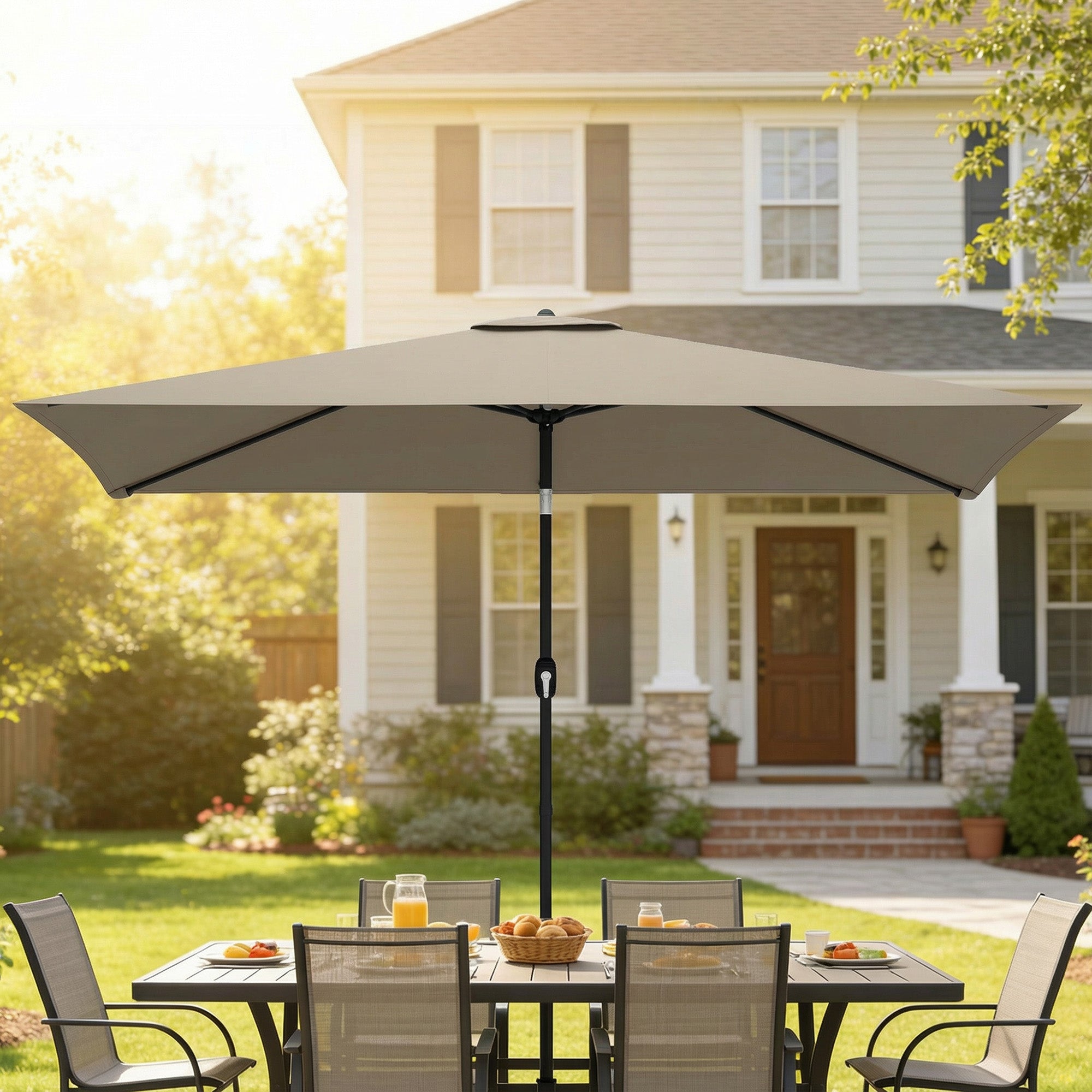 Outsunny Garden Parasol, Parasol Umbrella with Crank Handle, Tilt Function, Polyester Canopy, Khaki 