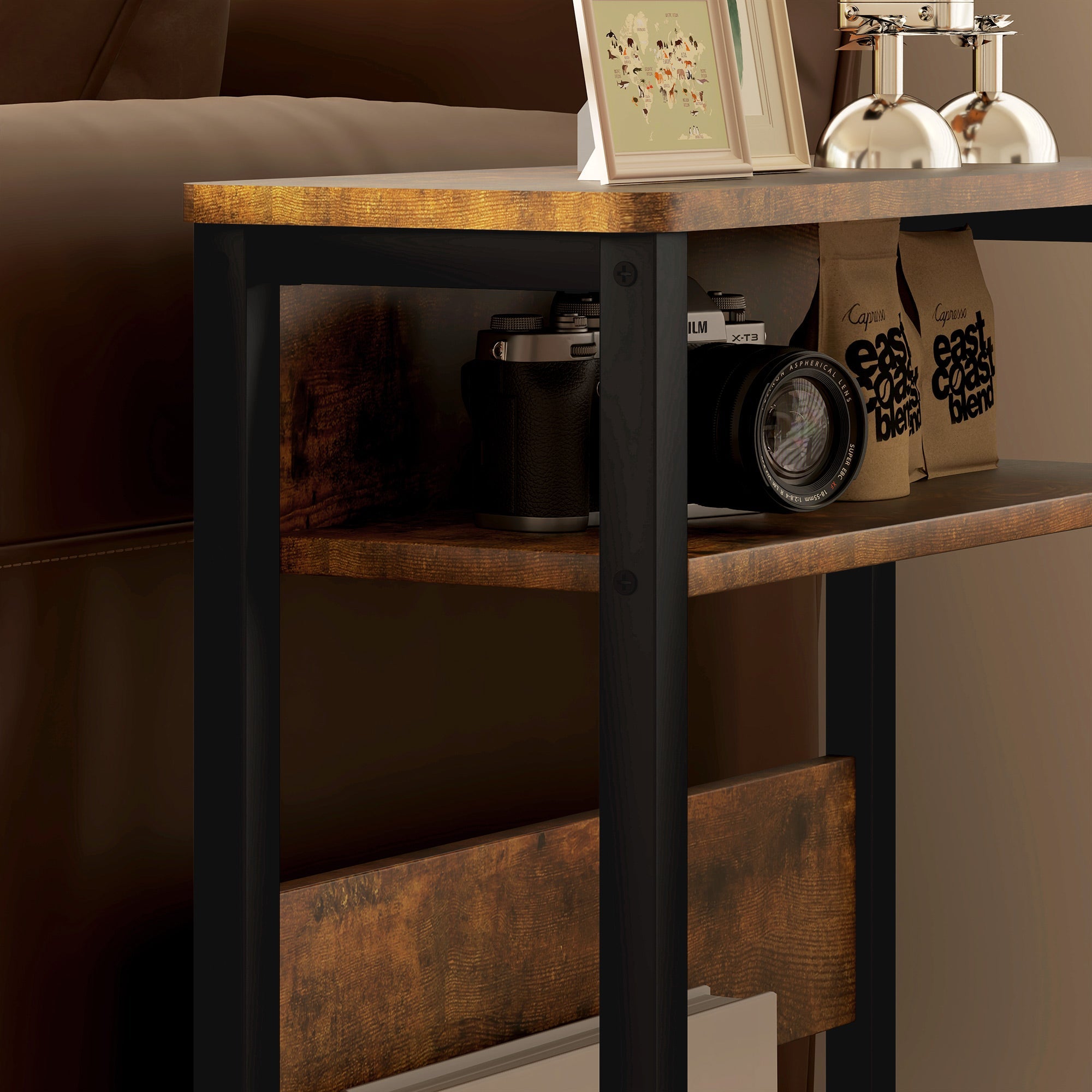 HOMCOM Industrial-Style Side Table - Black/Brown 