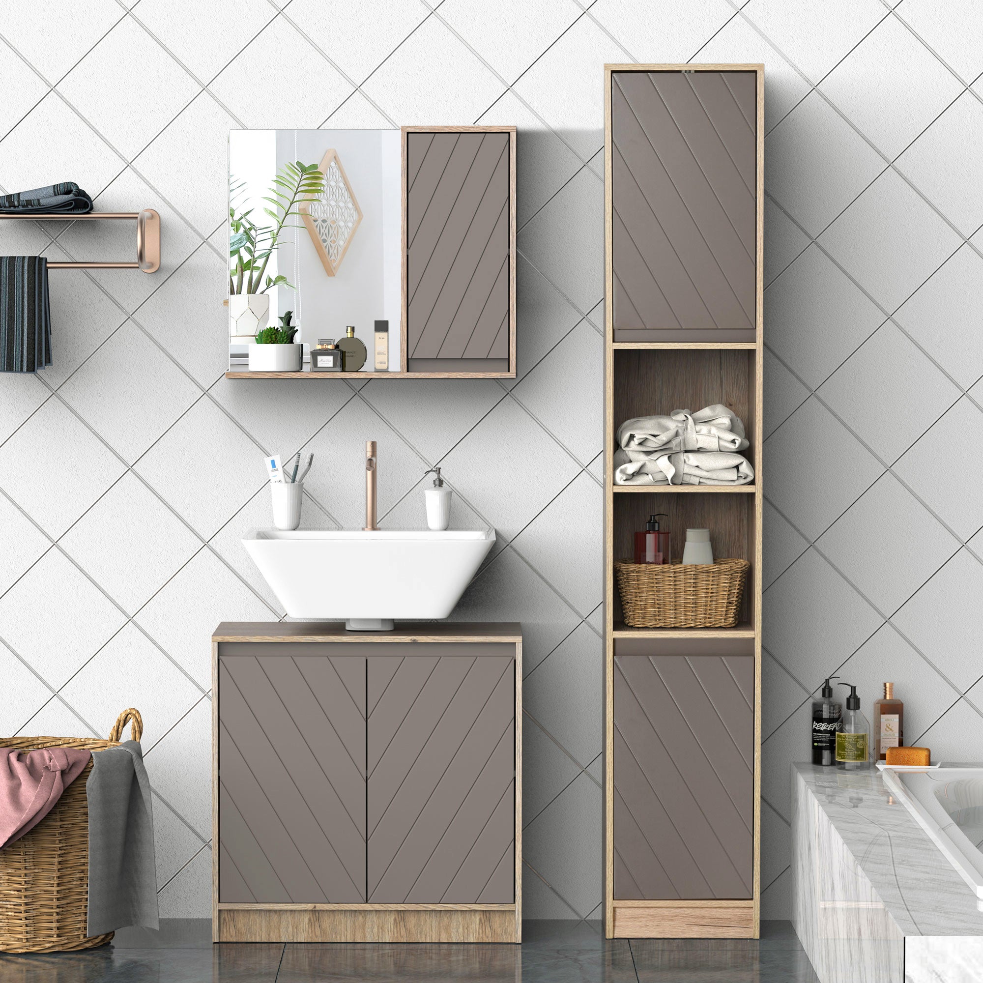 HOMCOM Bathroom Mirror Cabinet, Wall-Mounted Bathroom Cabinet with Mirror and Adjustable Inner Shelf,  57L x 14.2W x49.2H cm 