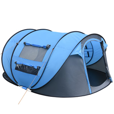 Outsunny 4-5 Person Pop-up Camping Tent Family Tent w/ 2 Mesh Windows & PVC Windows Portable Carry Bag for Outdoor Trip, Sky Blue 