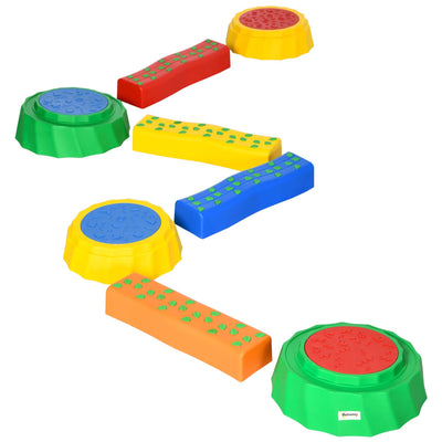 Outsunny Eight-Piece Kids Stepping Stones, with Non-Slip Surface & Bottom, for Toddlers - Multicoloured 