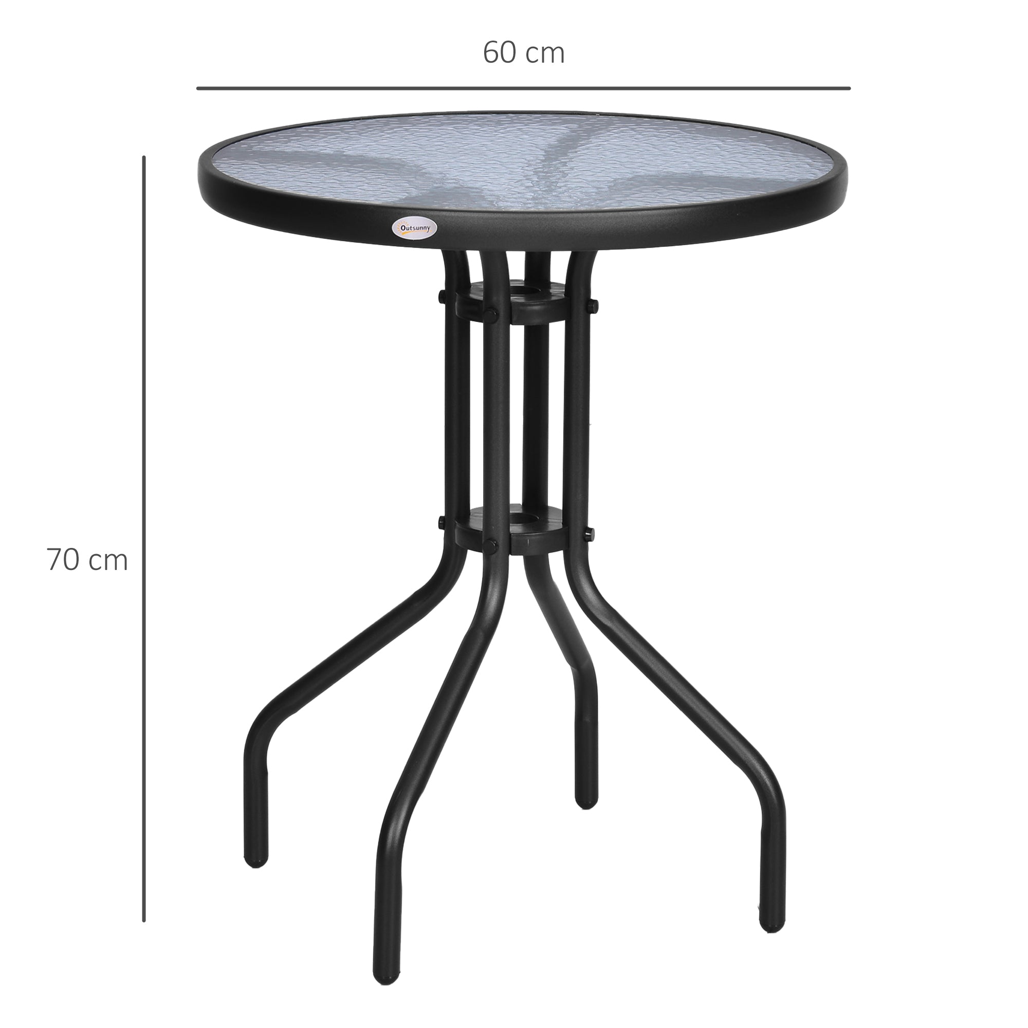 Outsunny Bistro Coffee Table Outdoor Tempered Glass Top Table Garden Round Dining Table - 60cm Diameter 