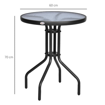 Outsunny Bistro Coffee Table Outdoor Tempered Glass Top Table Garden Round Dining Table - 60cm Diameter 