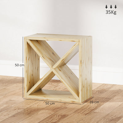 HOMCOM Set of 2 Wooden Wine Rack, X-Shaped Square Tabletop Storage Holder for 24 Bottle, Natural Wood 