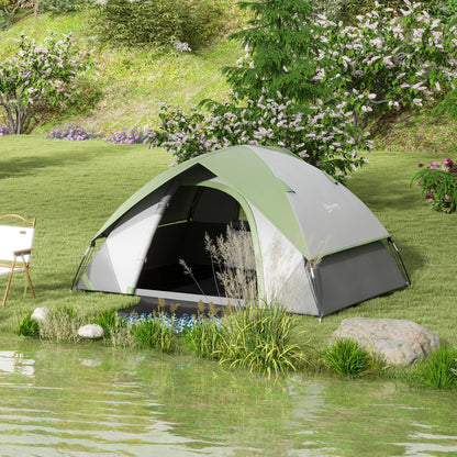 Outsunny Two Man Single Room Dome Tent, with Accessories - Green/Grey 