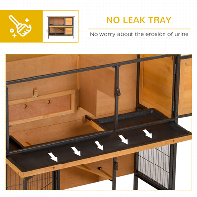 PawHut Rabbit Hutch Outdoor Guinea Pig Hutch Bunny Cage Metal Frame with  No-Leak Tray Openable Roof Light Yellow 122 x 50 x 101cm 