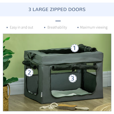 PawHut 60cm Pet Carrier, with Cushion, for Miniature Dogs - Grey 
