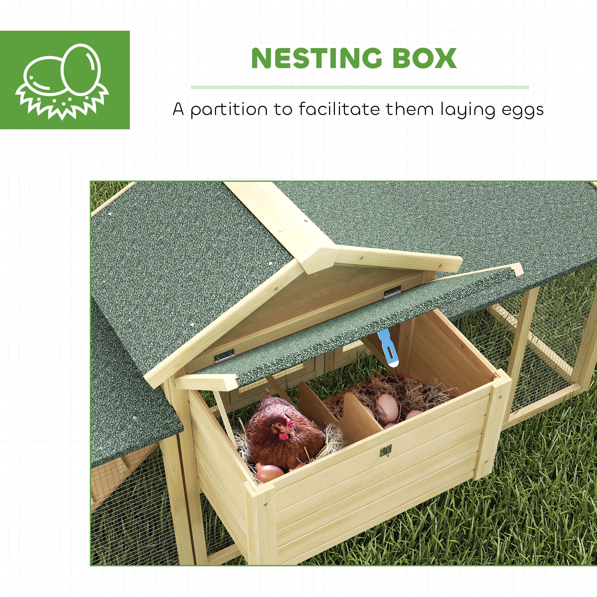 PawHut Large Chicken Coop, Wooden Outdoor Chicken Cage Poultry Hen House with Nesting Box 